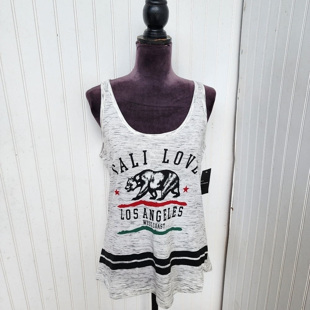 NWT On Fire Womens Cali Love Bear Los Angeles Gray Sleveless Tank Top T-Shirt XL